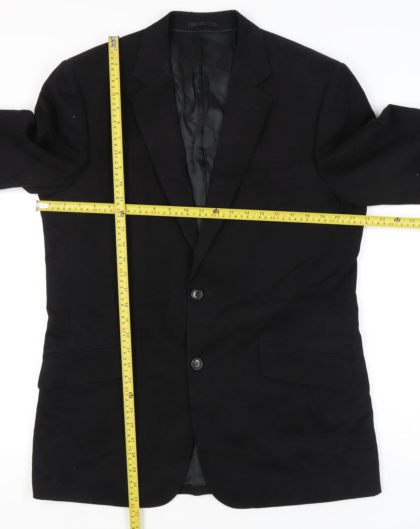 John Lewis Men Black Cotton Blazer Jacket 42R Single-Breasted