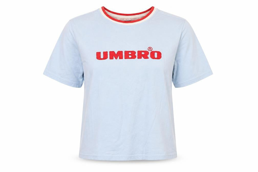 Umbro Women Blue S Ringer Embroidered Logo Cotton T-Shirt