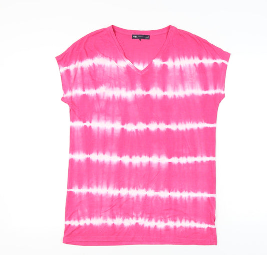 Marks and Spencer Womens Pink Tie Dye V-Neck T-Shirt UK 8