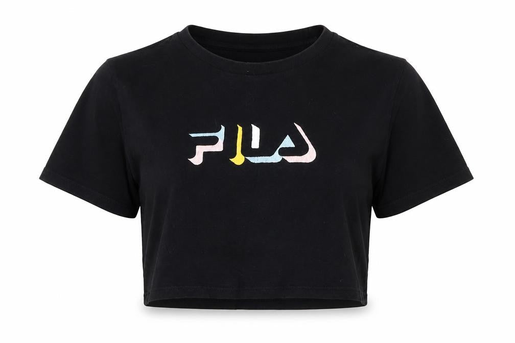Fila Womens Black Cropped T-Shirt Crew Neck Size M Casual