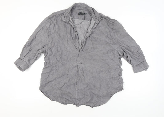 Zara Women Grey Lyocell Button-Up Shirt XL 3/4 Sleeve Casual