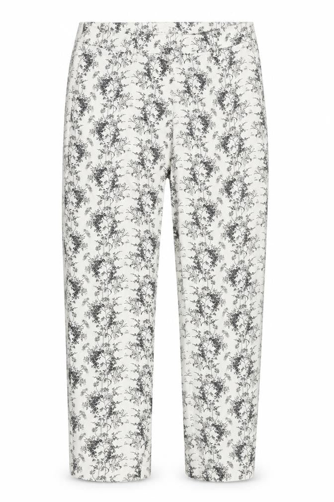 H&M Women's White Floral Slim Fit Cotton Blend Trousers Size 6