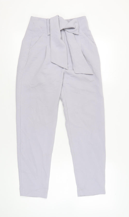 Lost Ink Women’s Grey Size 6 Paperbag Tapered Trousers Belted Workwear