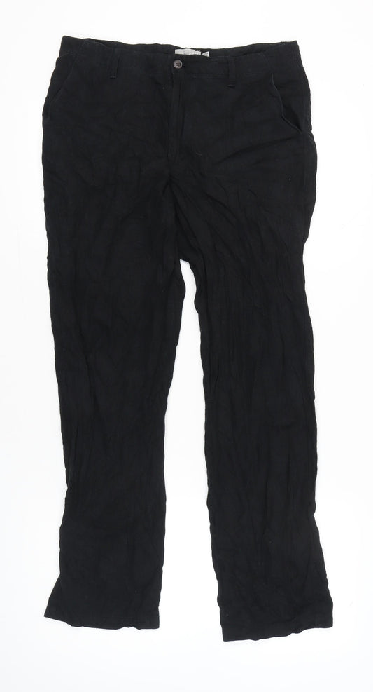 Marks and Spencer Womens Black Linen Blend Straight Trousers Size 16