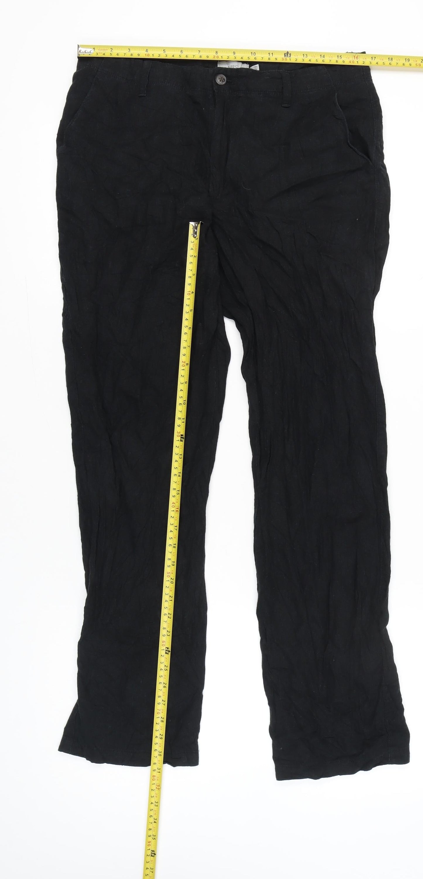 Marks and Spencer Womens Black Linen Blend Straight Trousers Size 16