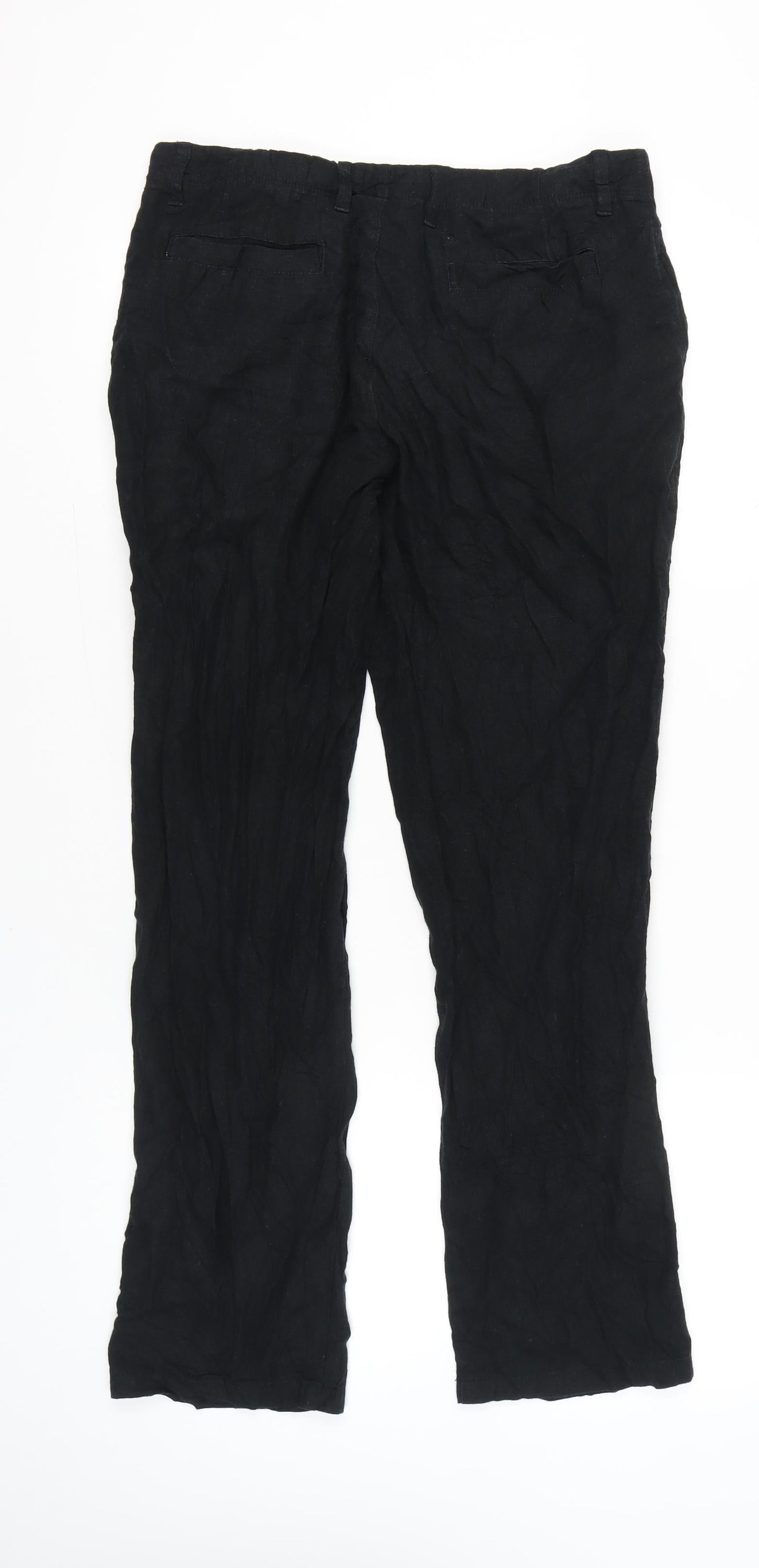 Marks and Spencer Womens Black Linen Blend Straight Trousers Size 16
