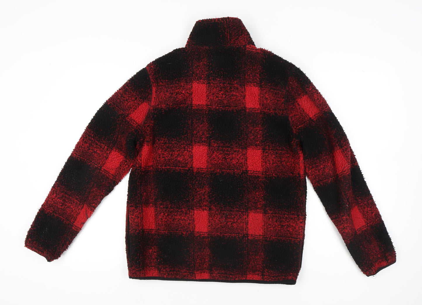 Topman Men’s Red Black Check Fleece Jacket Size S 36"-38" Full Zip Casual
