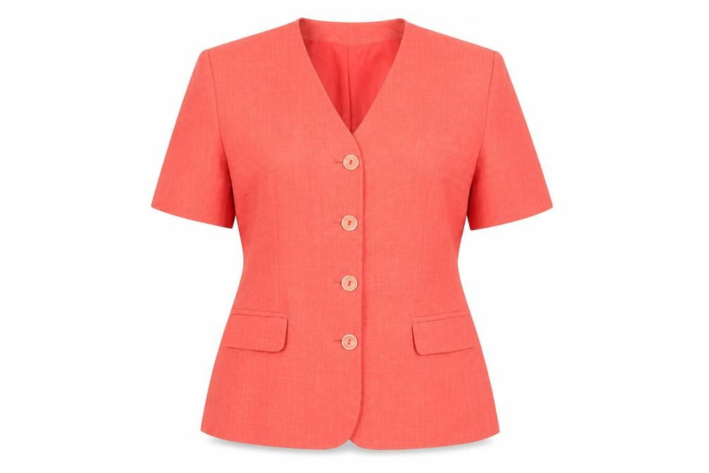 George Women’s Orange Suit Top Size 16 Polyester Short Sleeve Four-Button