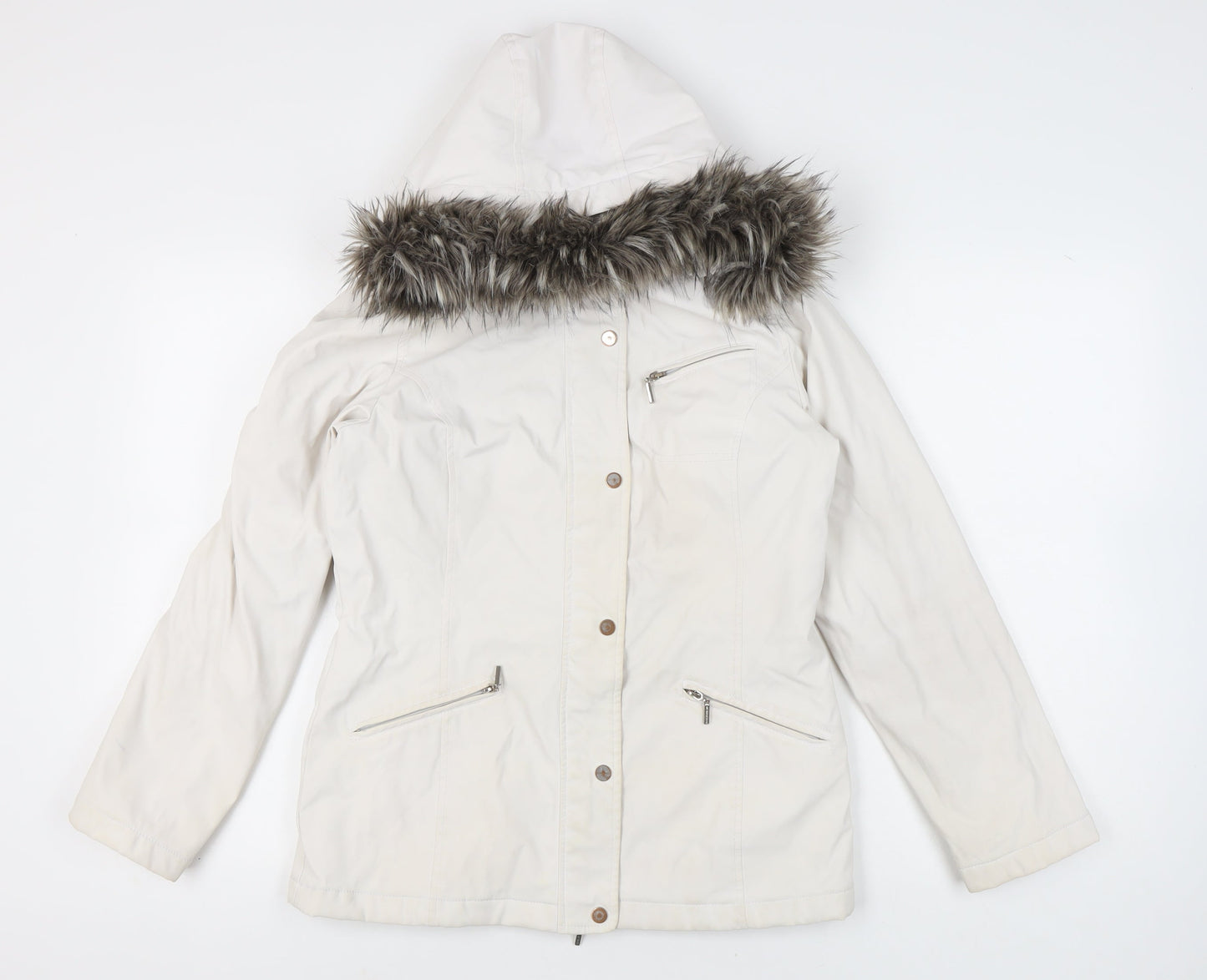 Weatherproof Womens White Small Mid-Length Hooded Parka Jacket