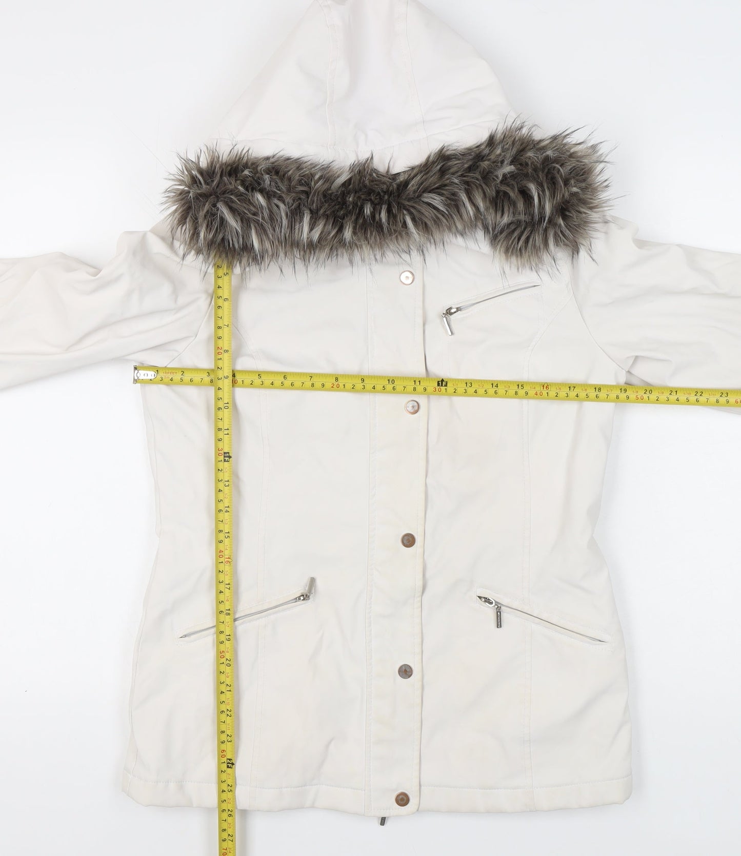 Weatherproof Womens White Small Mid-Length Hooded Parka Jacket
