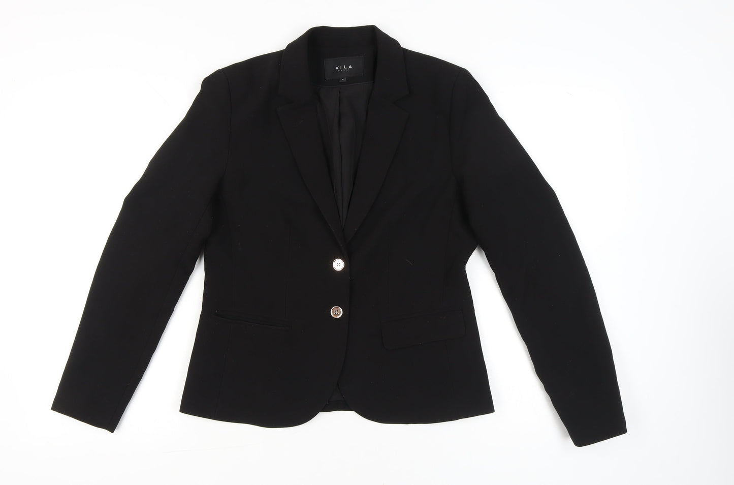 Vila Women’s Black Blazer Jacket Size M Notch Lapel Tailored Workwear