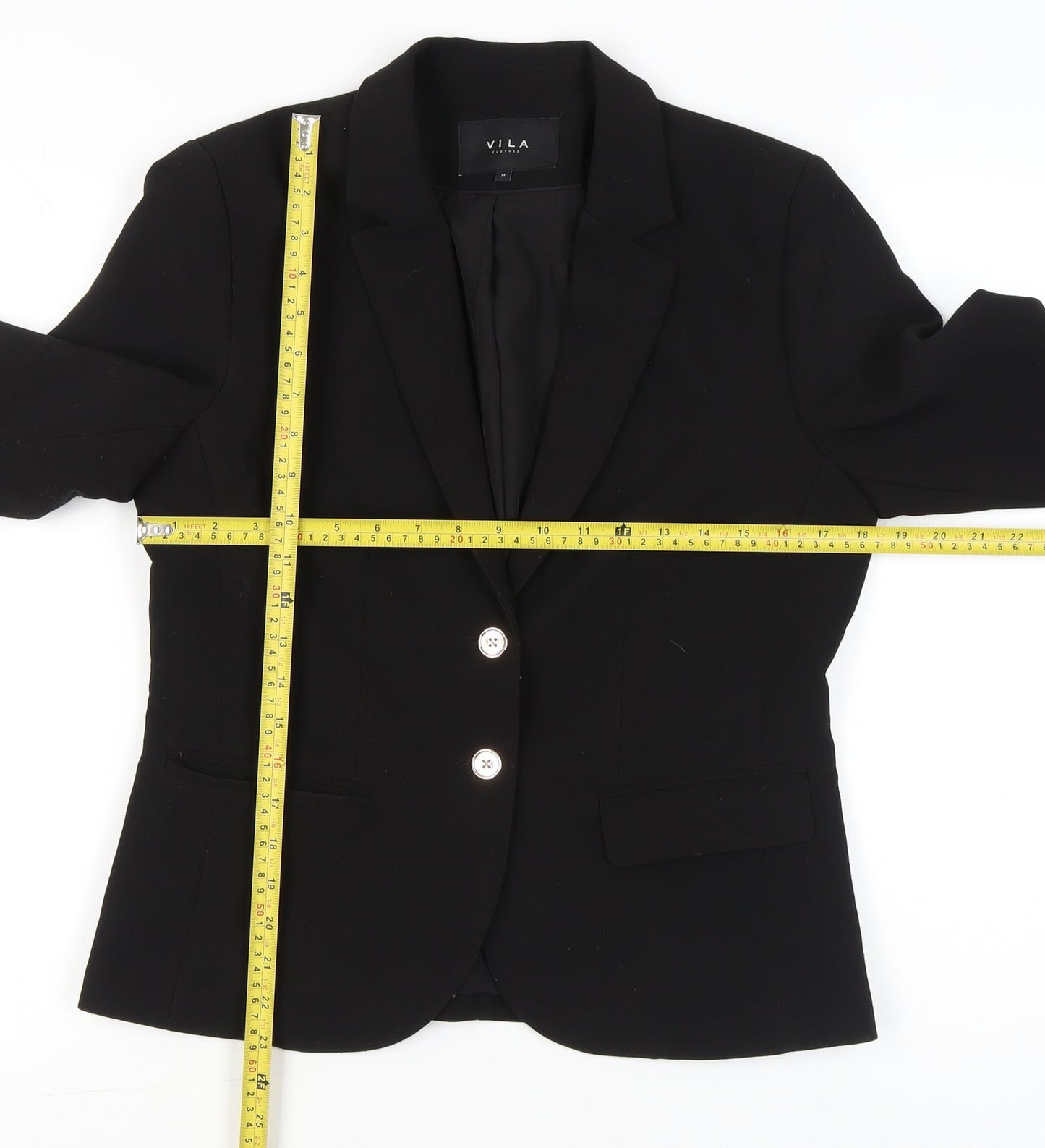 Vila Women’s Black Blazer Jacket Size M Notch Lapel Tailored Workwear