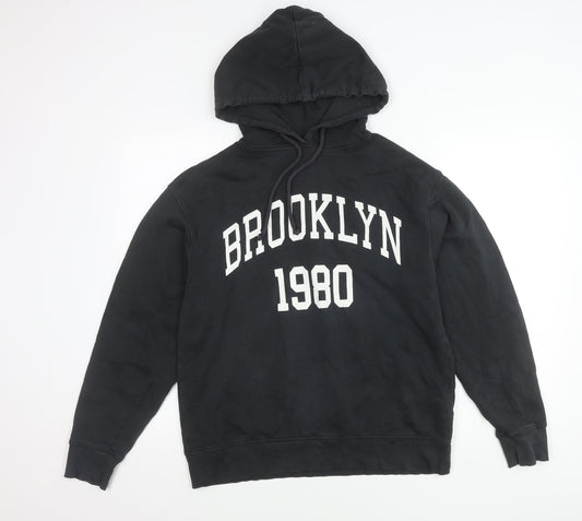 Zara Women Black Hoodie Sweatshirt Size 8 Brooklyn 1980 Pullover