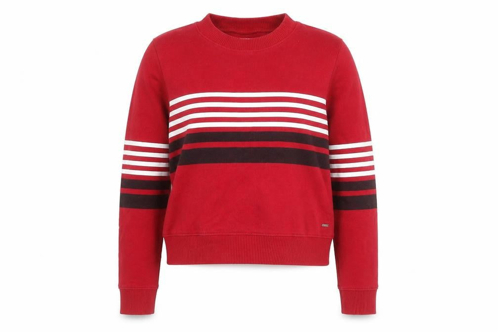 Hollister Women Red Striped Sweatshirt Medium Cotton Blend