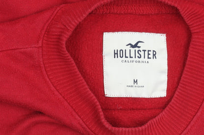 Hollister Women Red Striped Sweatshirt Medium Cotton Blend