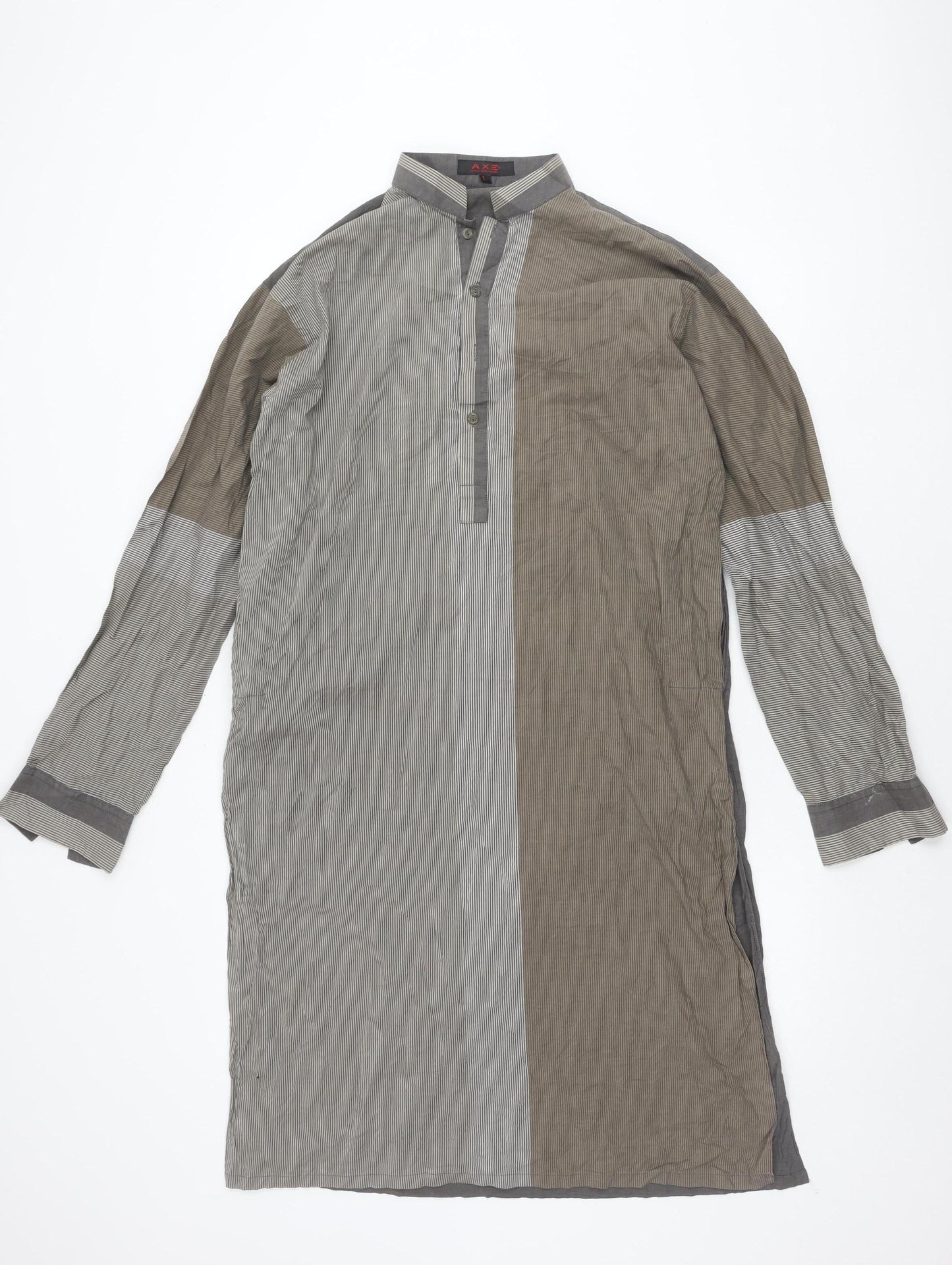 AXE Male Boutique Men's Grey Brown Striped Long Sleeve Shirt L