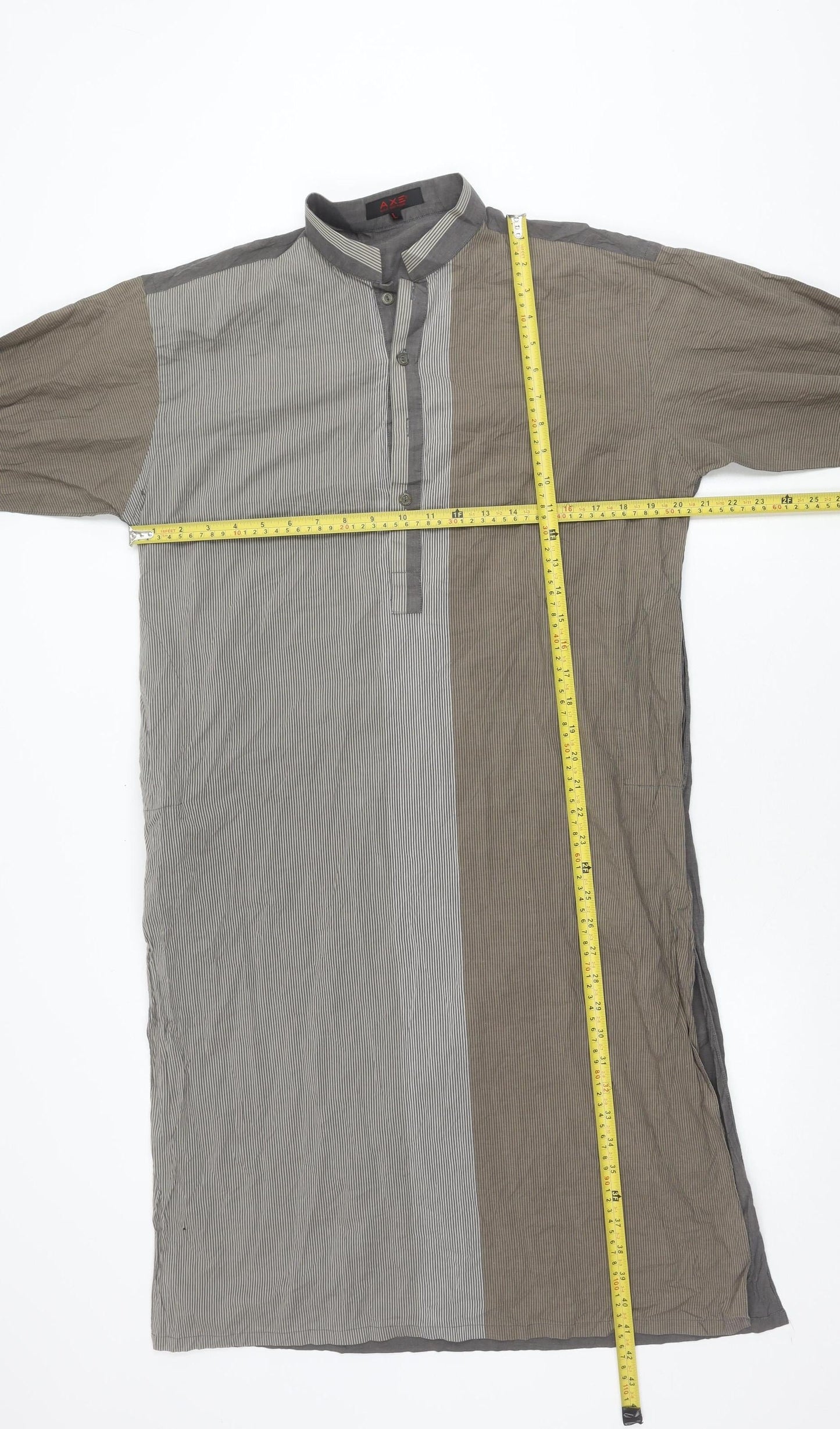 AXE Male Boutique Men's Grey Brown Striped Long Sleeve Shirt L