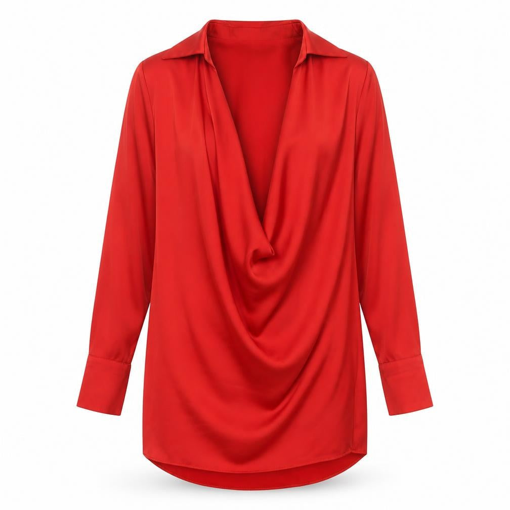 Peace + Love Womens Red Shirt Dress Size S Long Sleeve Cowl Neck