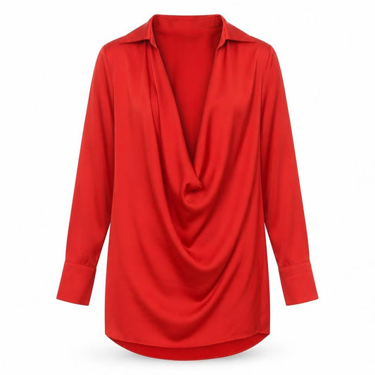 Peace + Love Womens Red Shirt Dress Size S Long Sleeve Cowl Neck