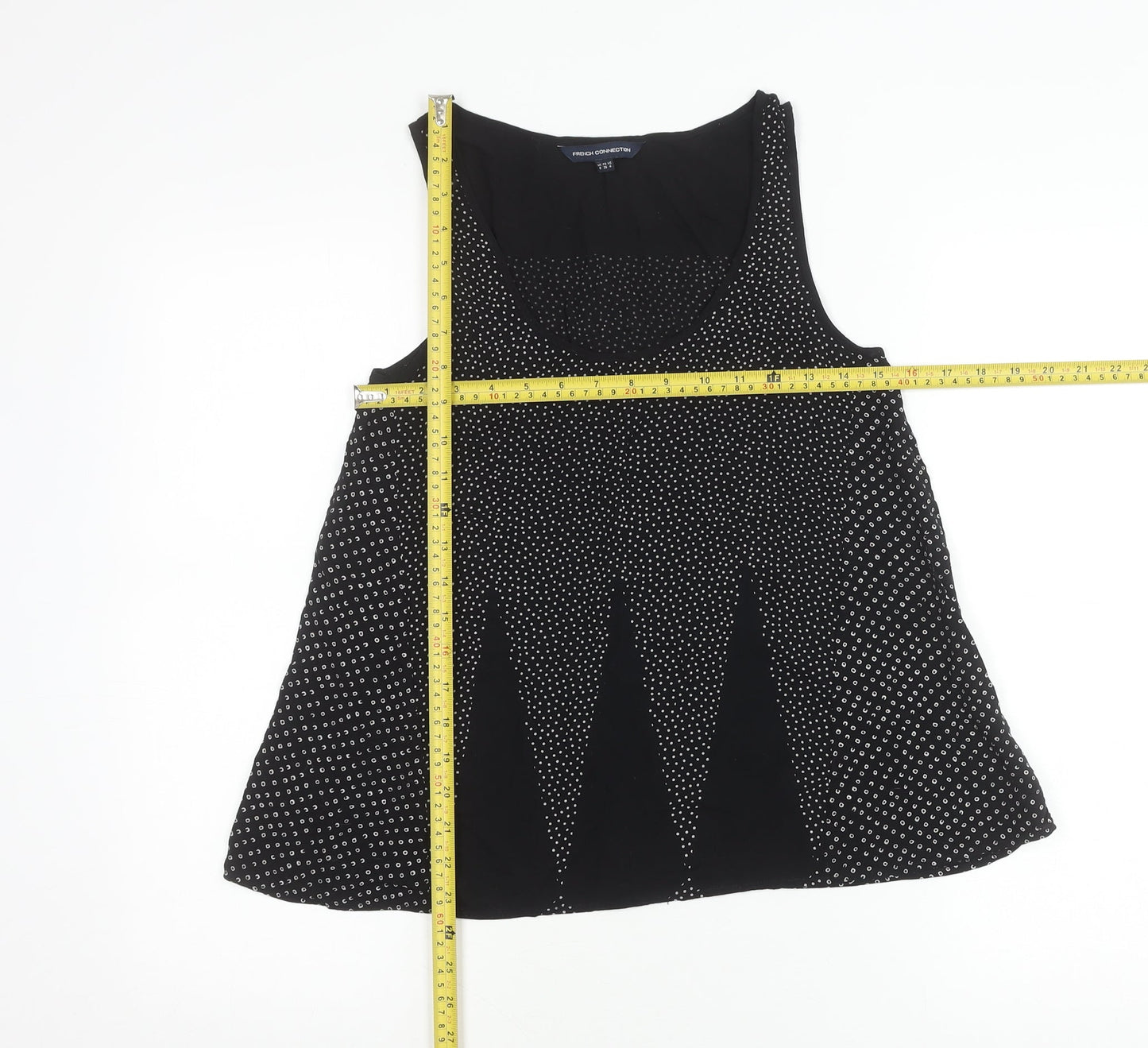 French Connection Womens Black Polka Dot Viscose Tank Top Size 8