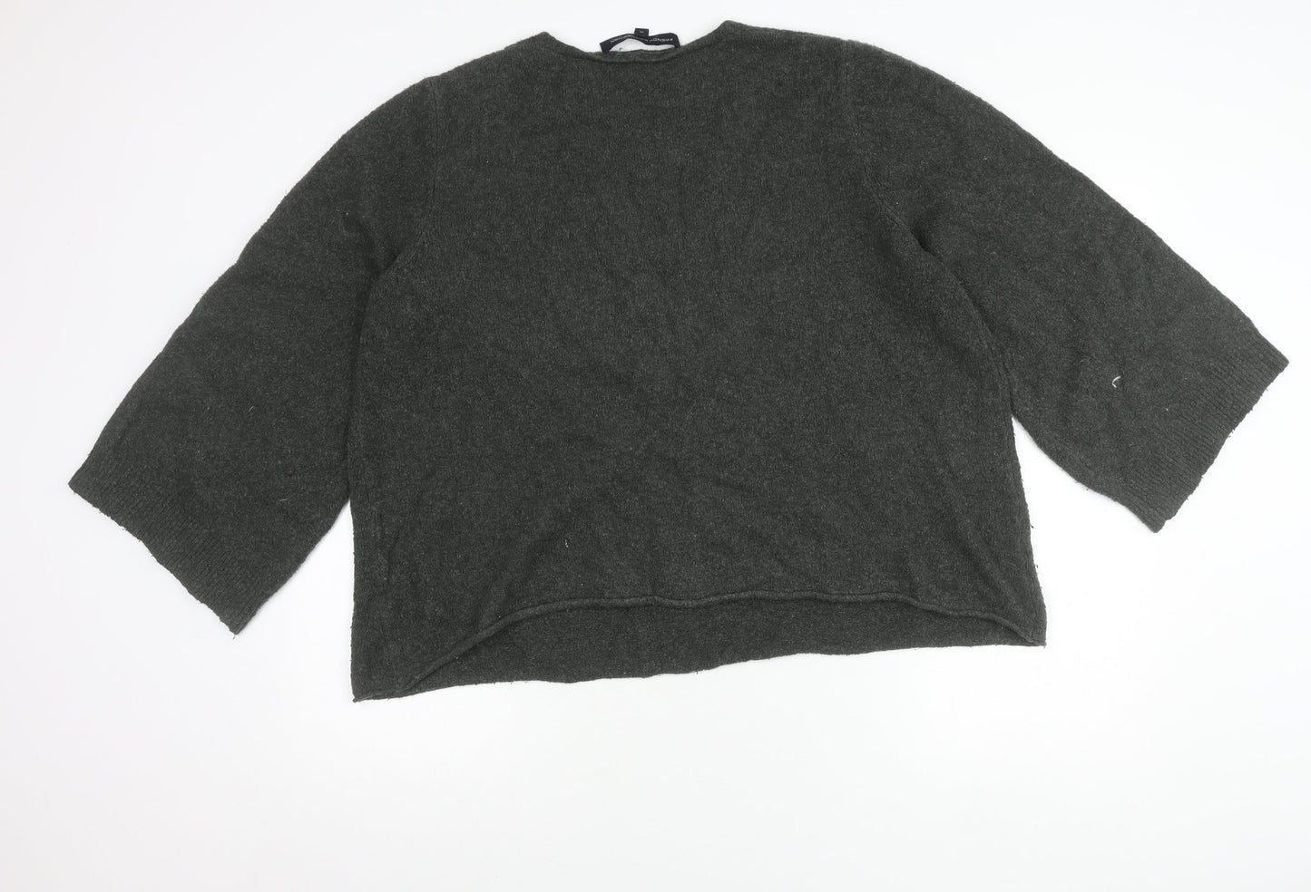 French Connection Women’s Grey V-Neck Knit Jumper Size M 3/4 Sleeve