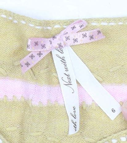 Next Womens Yellow Cotton Cardigan Size 6 Short Sleeve Bow Detail