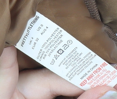PrettyLittleThing Women Brown Size 4 Cropped Puffer Jacket