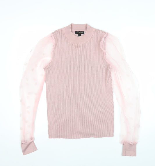 QED London Womens Pink Crew Neck Puff Sleeve Jumper Size M