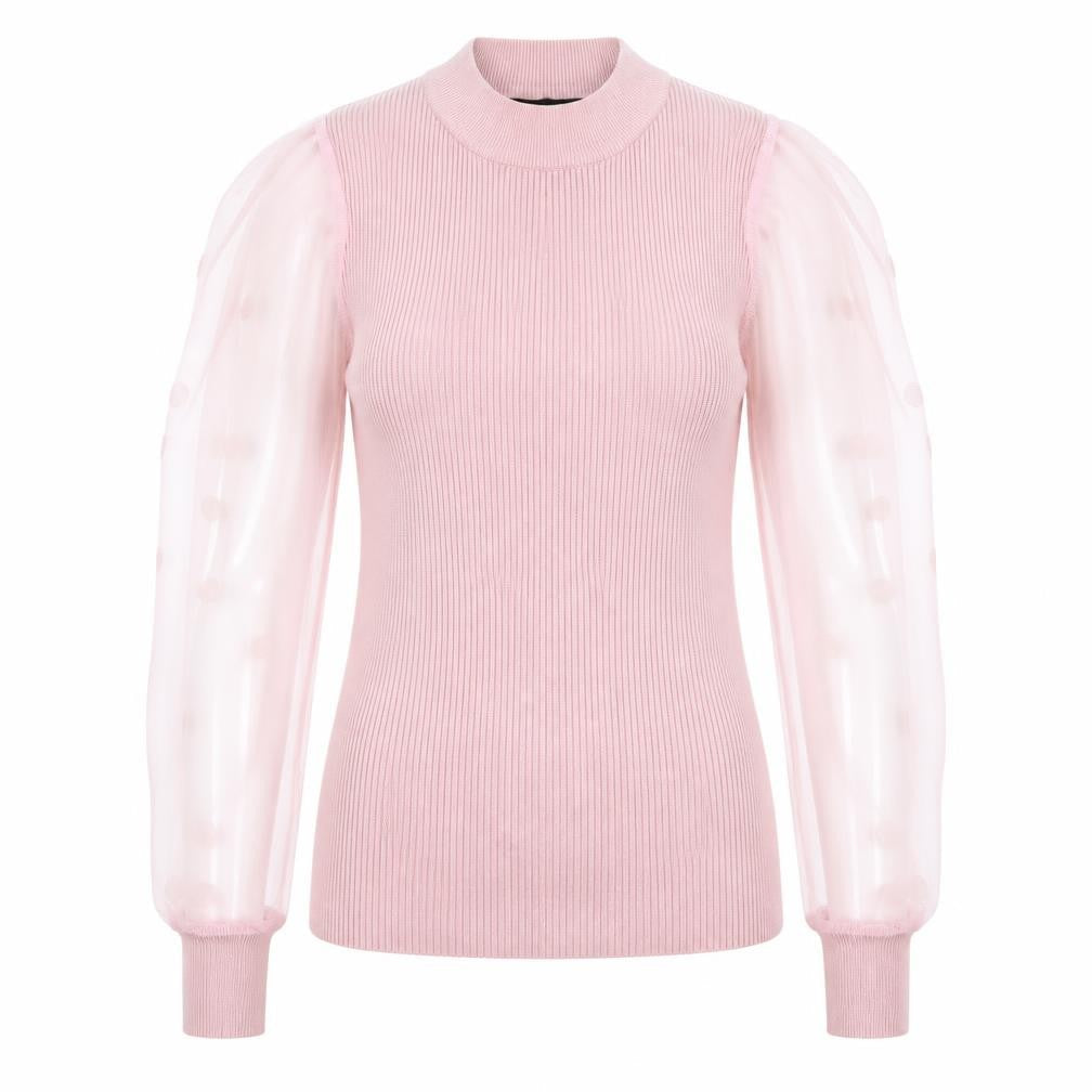 QED London Womens Pink Crew Neck Puff Sleeve Jumper Size M