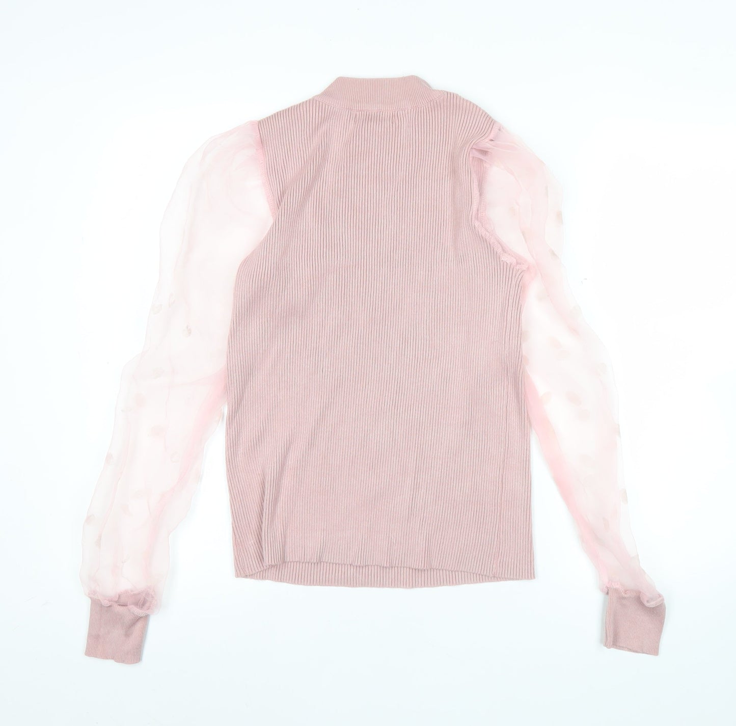 QED London Womens Pink Crew Neck Puff Sleeve Jumper Size M