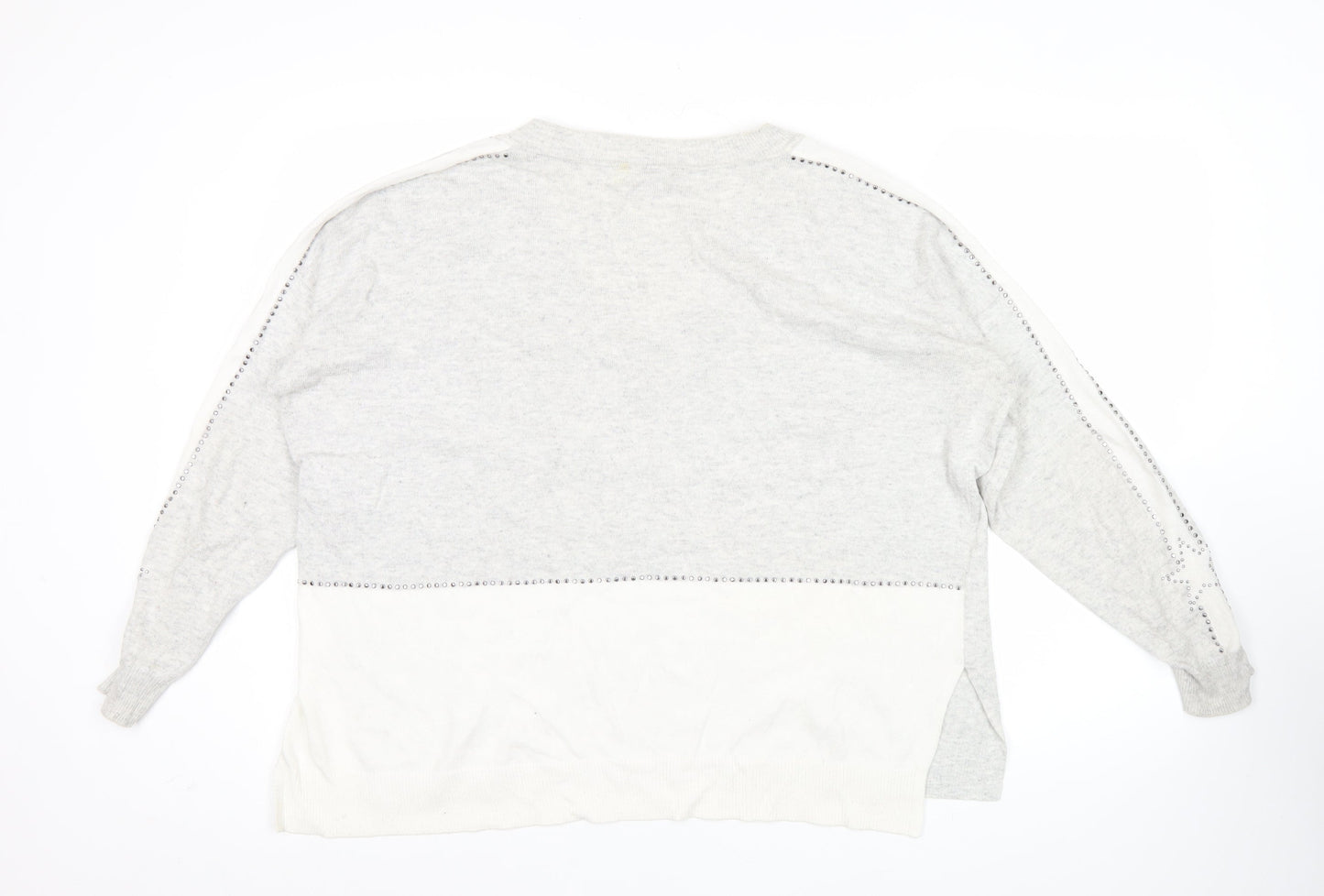 Mint Velvet Womens Grey L V-Neck Studded Pullover Jumper Long Sleeve