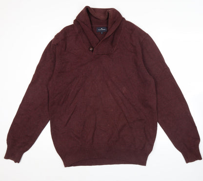 Marks & Spencer Mens Red XL Collared Cotton Pullover Jumper