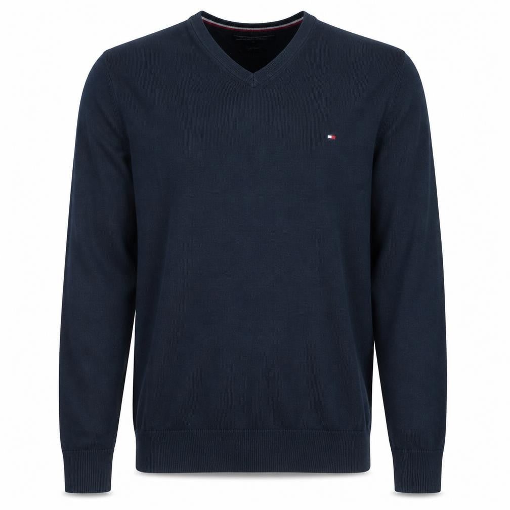 Tommy Hilfiger Men’s Blue Cotton Silk V-Neck Jumper M