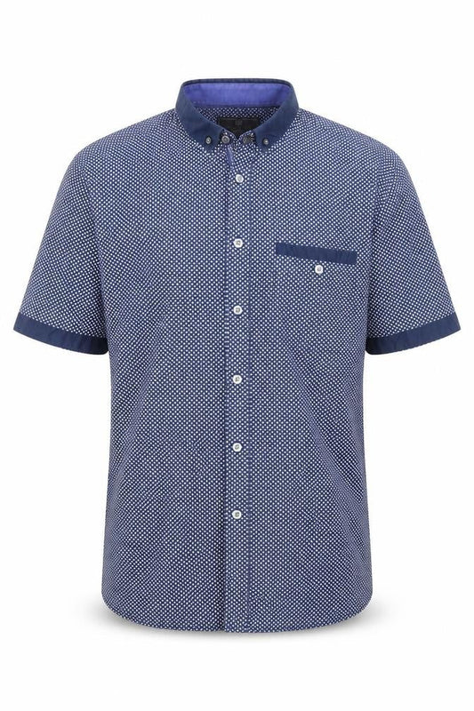Marks & Spencer Men’s Blue Geometric Button-Up Shirt L Slim Fit