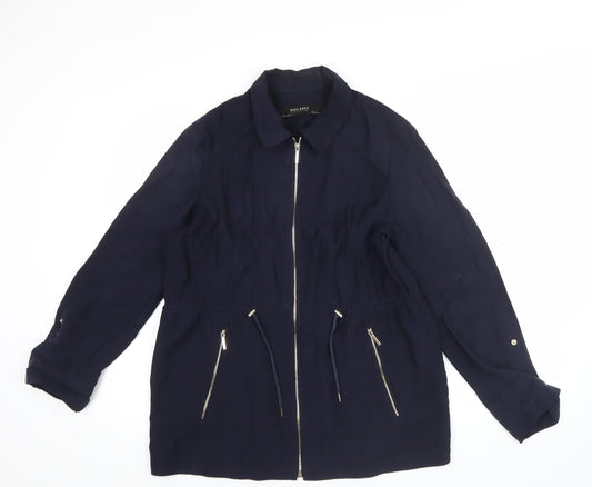 Zara Women Blue Size 14 Mid-Length Basic Jacket with Zip Pockets