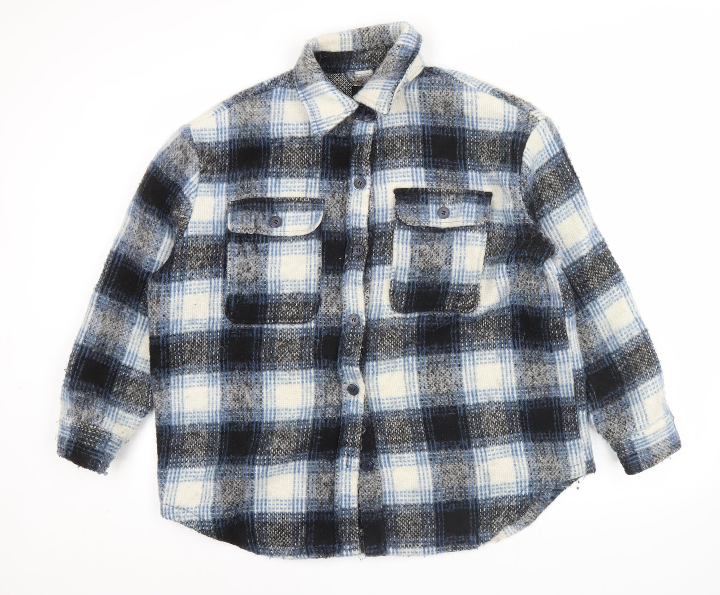New Look Men’s Blue Check Wool Blend Jacket L 42in Retro Winter Casual