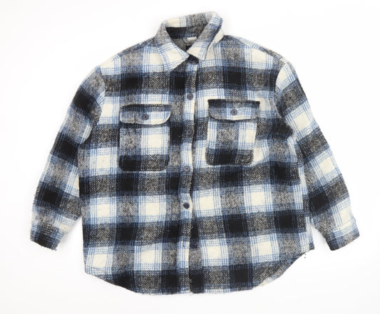New Look Men’s Blue Check Wool Blend Jacket L 42in Retro Winter Casual