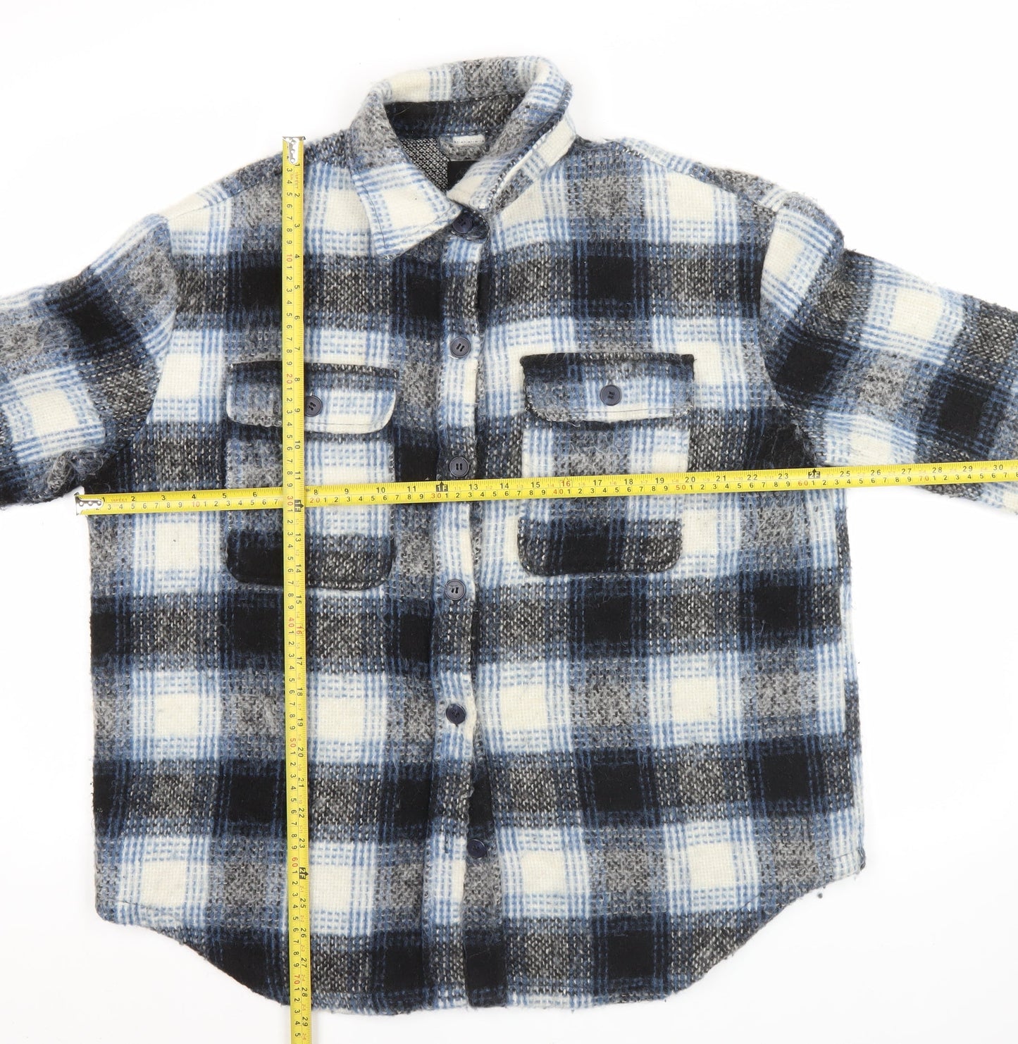 New Look Men’s Blue Check Wool Blend Jacket L 42in Retro Winter Casual