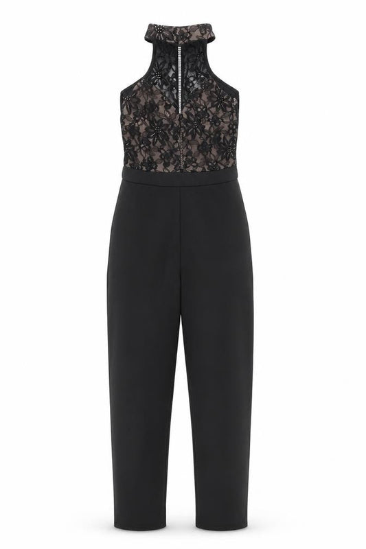 Missguided Womens Black Lace Halter Jumpsuit UK 10 Slim Fit Party