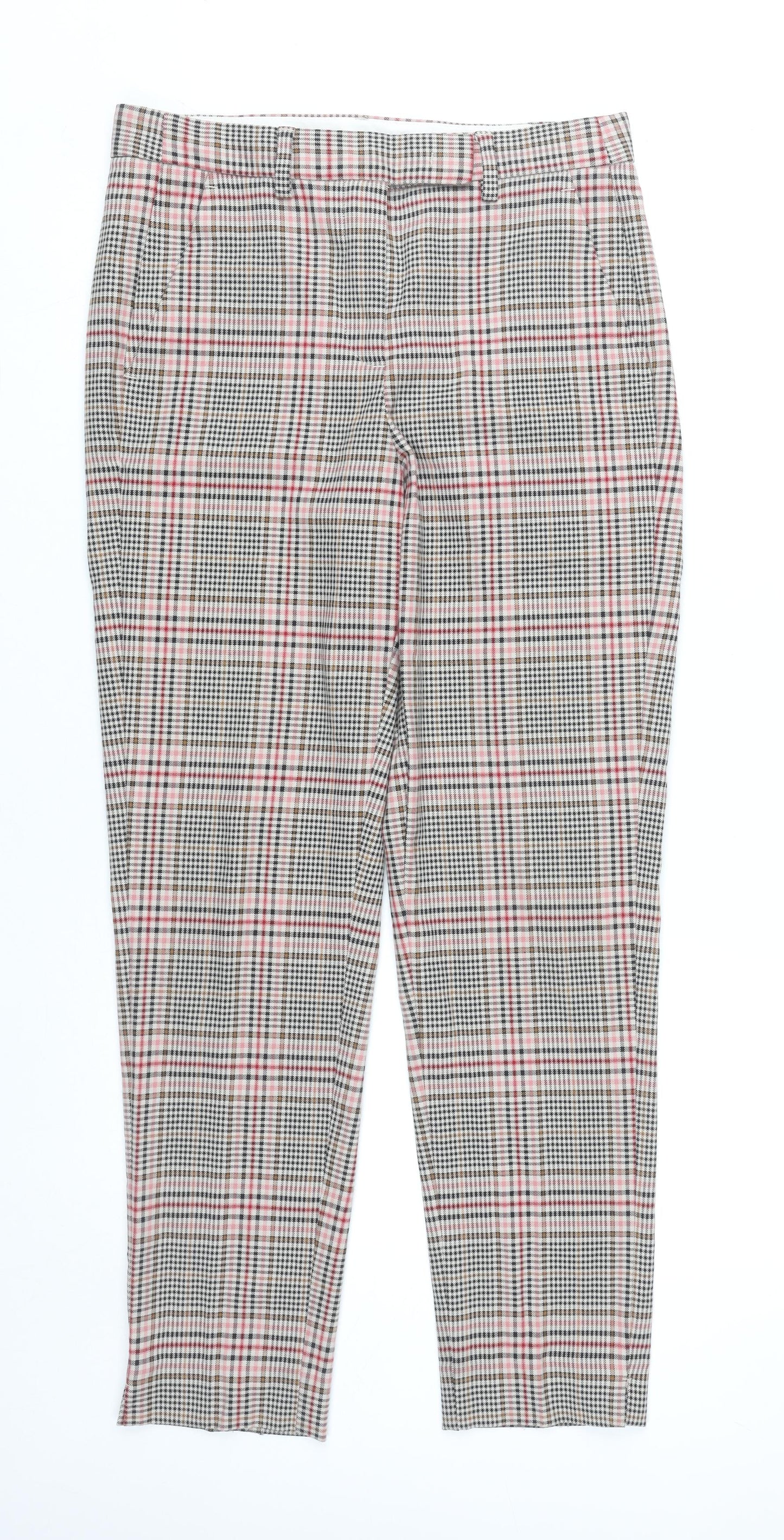 Marks and Spencer Womens Multicoloured Check Chino Trousers Size 8 Slim Fit