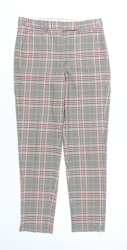 Marks and Spencer Womens Multicoloured Check Chino Trousers Size 8 Slim Fit