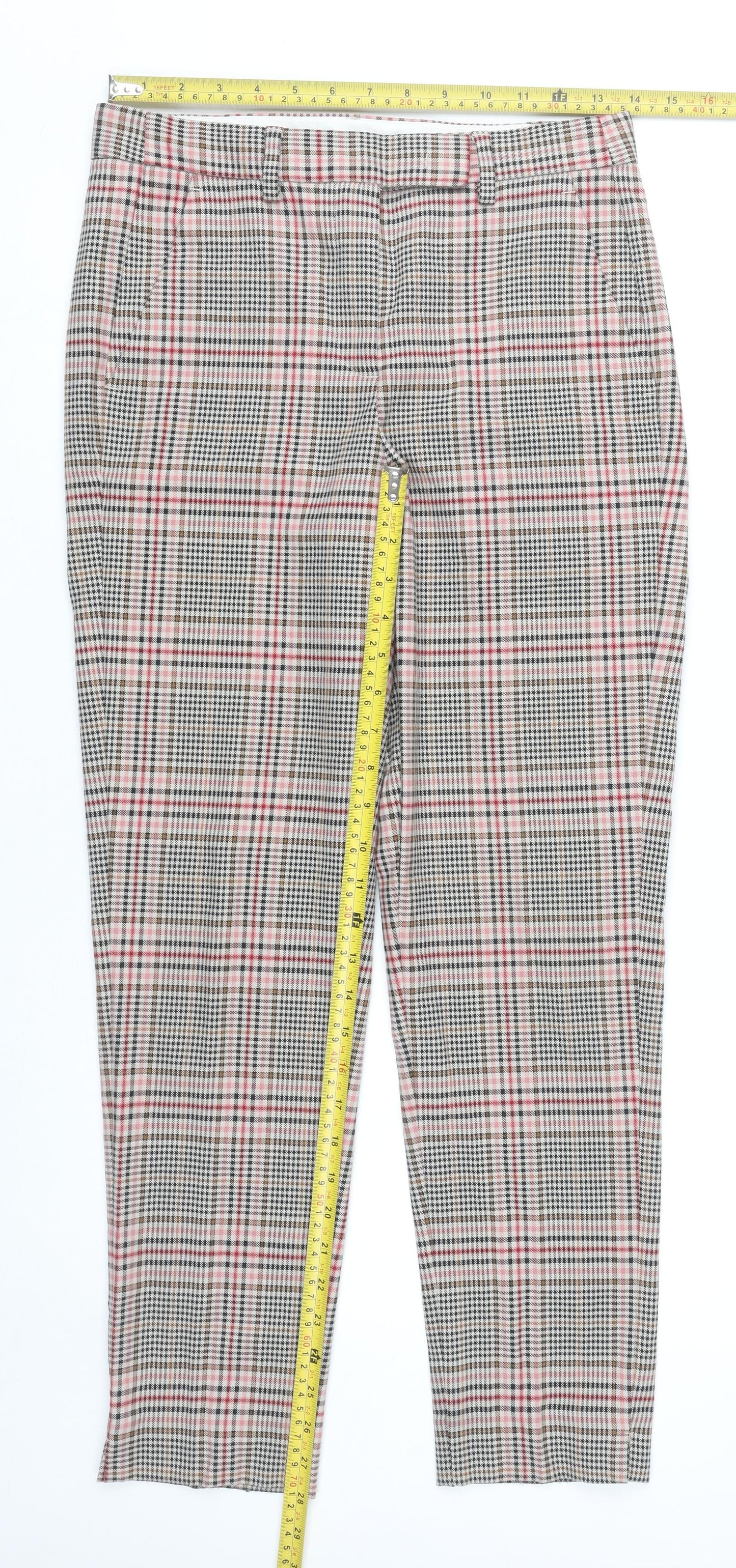 Marks and Spencer Womens Multicoloured Check Chino Trousers Size 8 Slim Fit