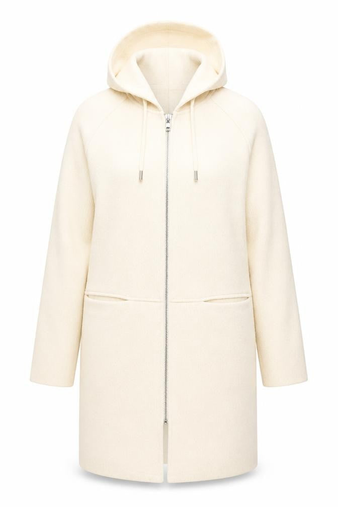 Ana Jakobs Womens Ivory Hooded Mid-Length Coat Size 10