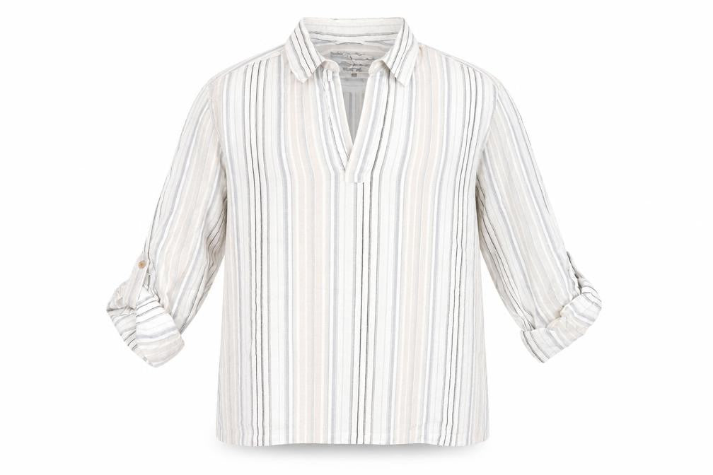 Denim 73 Mens Beige Striped Cotton Casual 3/4 Sleeve Shirt M