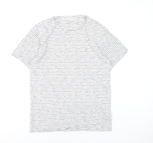 AllSaints Men Grey Striped Crew Neck T-Shirt Size S Slim Fit