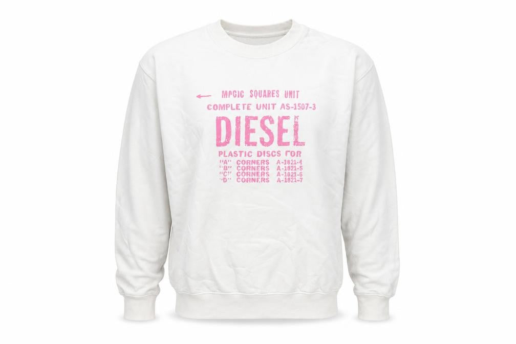 Diesel Unisex White Cotton Pullover Sweatshirt L Logo Graphic