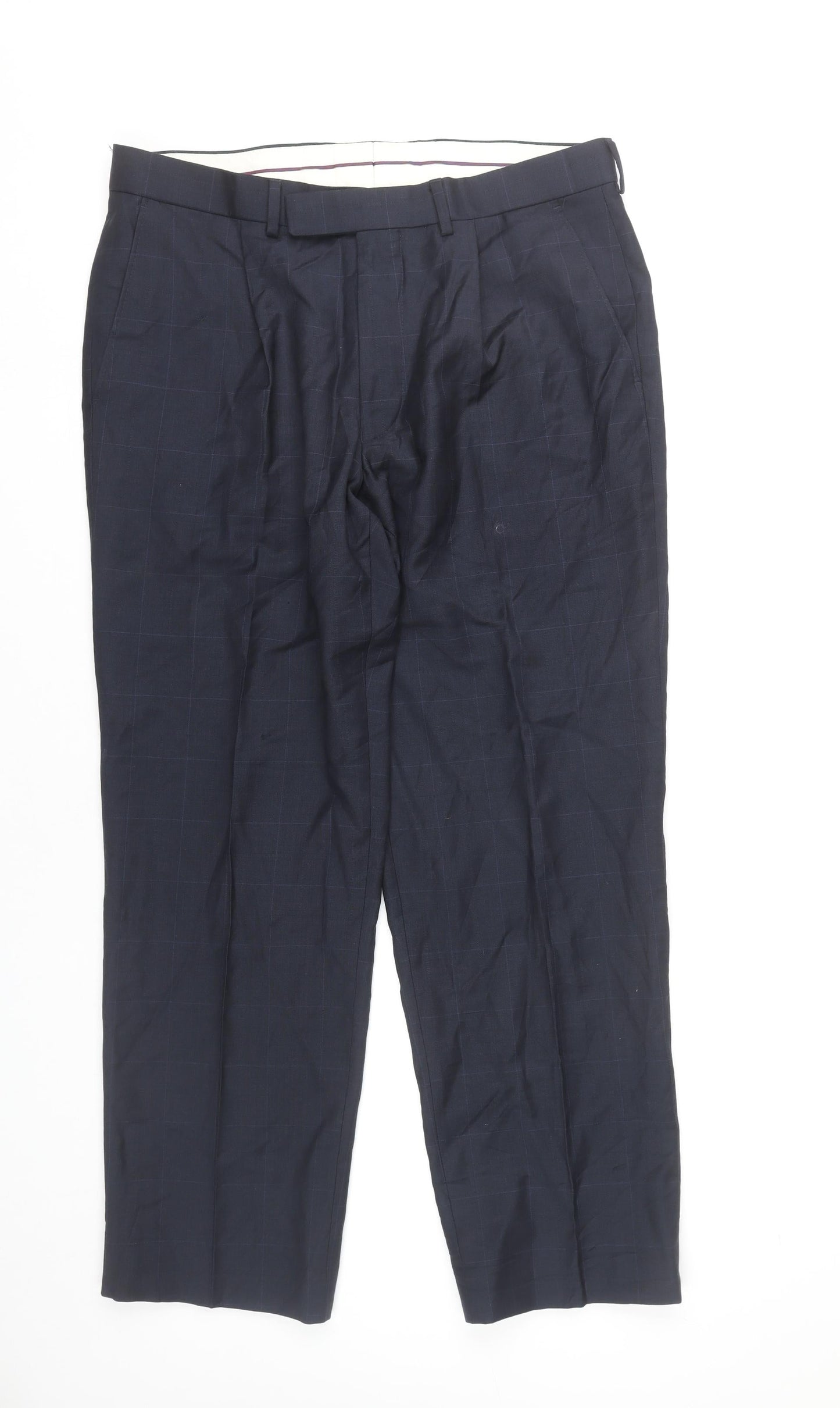 Marks and Spencer Mens Blue Checked Wool Dress Pants 34W 29L