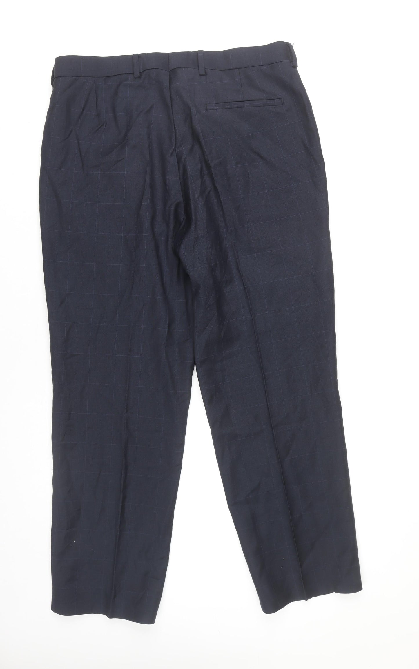 Marks and Spencer Mens Blue Checked Wool Dress Pants 34W 29L