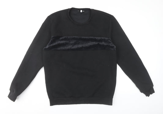 Reiss Mens Black L Pullover Sweatshirt Crew Neck Velvet Trim