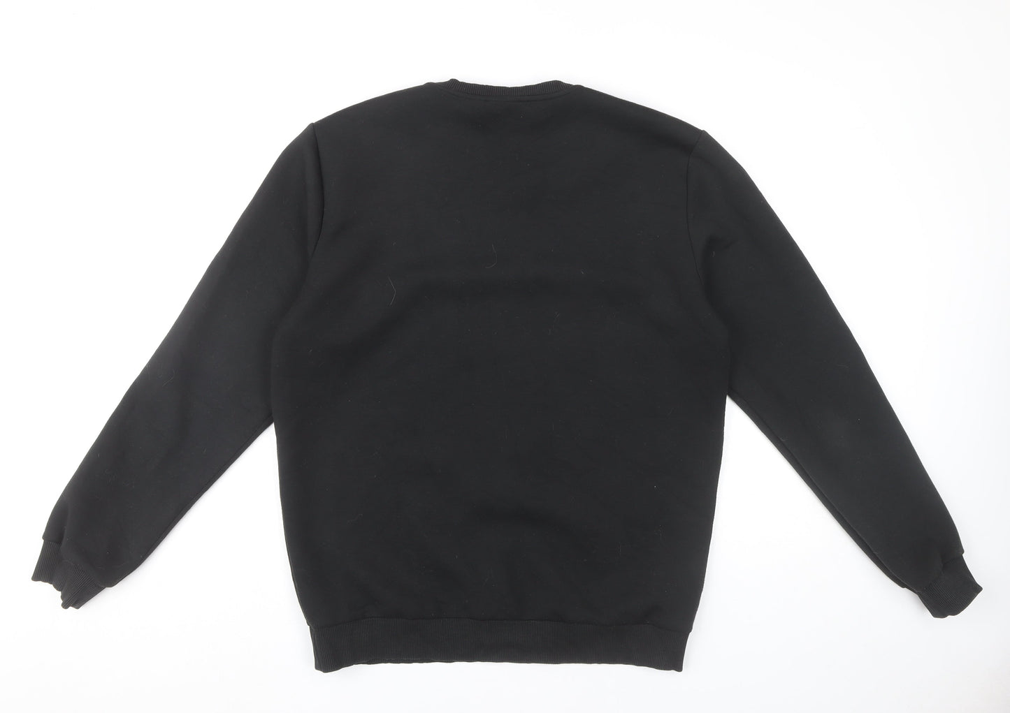 Reiss Mens Black L Pullover Sweatshirt Crew Neck Velvet Trim